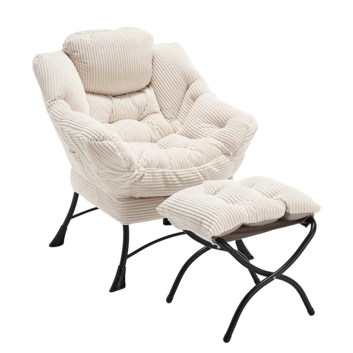 Soft White Lazy Chair with Ottoman - Sleep Galleria