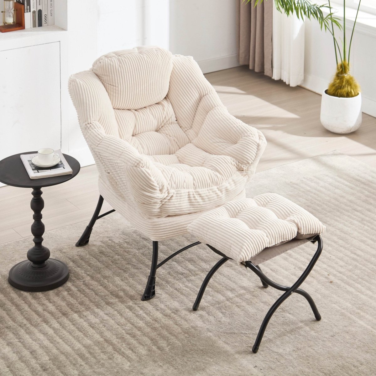 Soft White Lazy Chair with Ottoman - Sleep Galleria