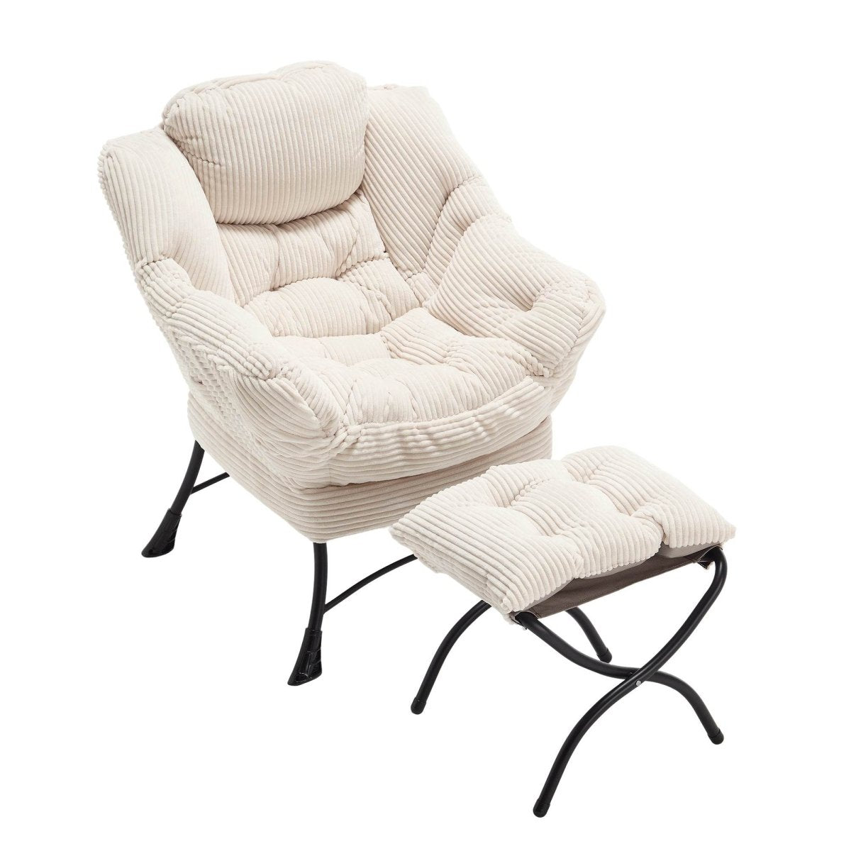 Soft White Lazy Chair with Ottoman - Sleep Galleria
