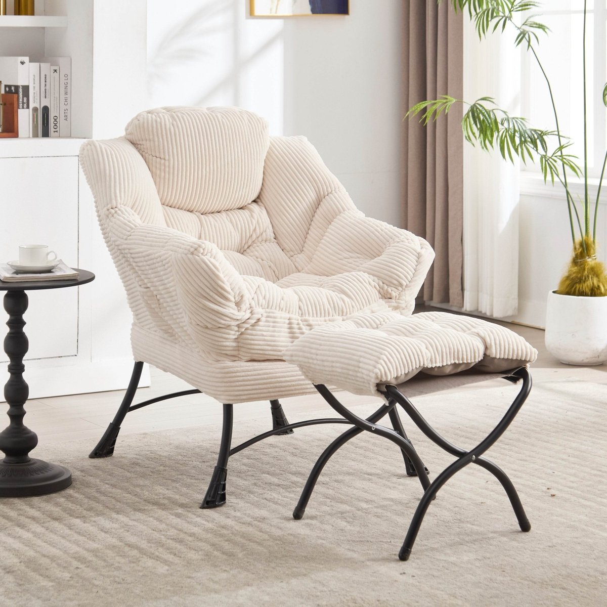 Soft White Lazy Chair with Ottoman - Sleep Galleria