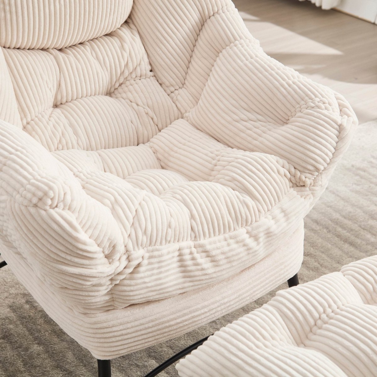 Soft White Lazy Chair with Ottoman - Sleep Galleria