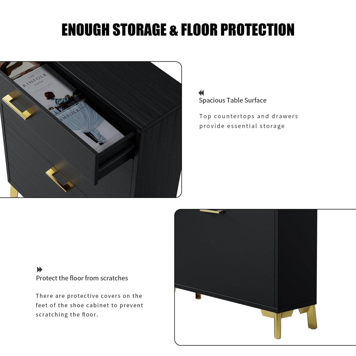 Space-Saving Black MDF Shoe Storage Cabinet With Drawers - Sleep Galleria