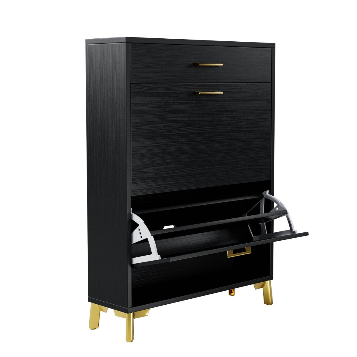 Space-Saving Black MDF Shoe Storage Cabinet With Drawers - Sleep Galleria