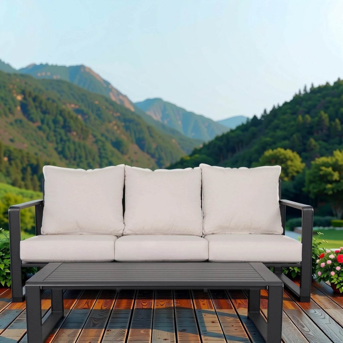 Three - Seat Sofa And Rectangular Coffee Table Set White Canvas - Zenvia - Omega Lifestyles