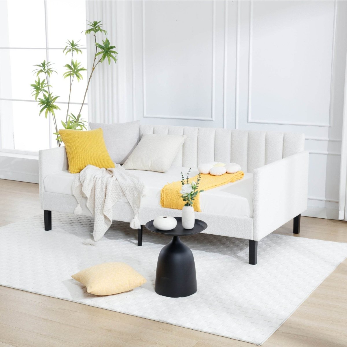 Twin Boucle Upholstered Ivory Metal Frame Daybed - Zenvia - Omega Lifestyles