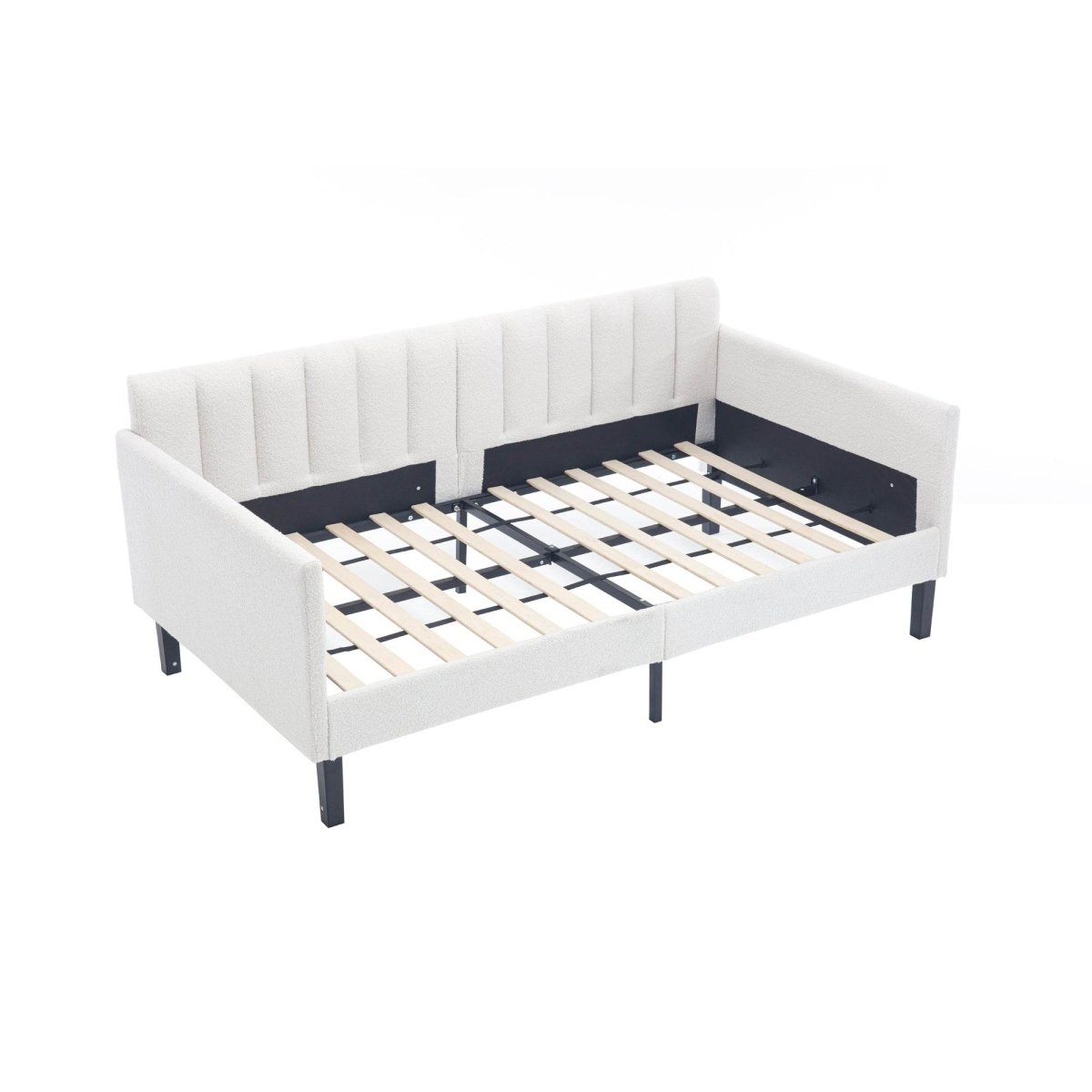 Twin Boucle Upholstered Ivory Metal Frame Daybed - Zenvia - Omega Lifestyles