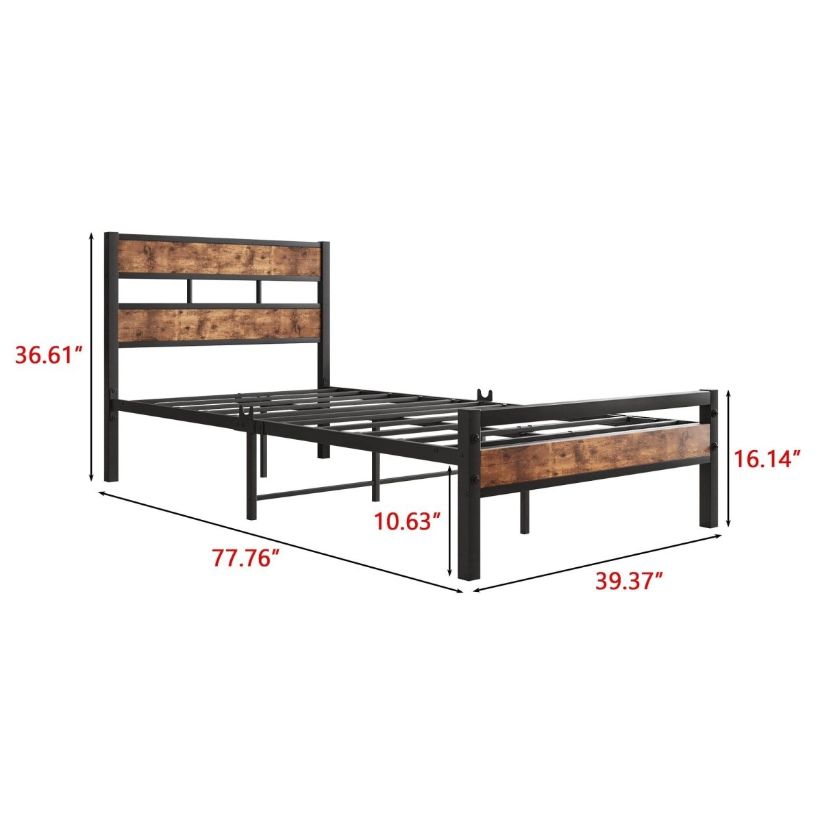 Twin Industrial Metal Wood Platform Bed Frame - Zenvia - Omega Lifestyles