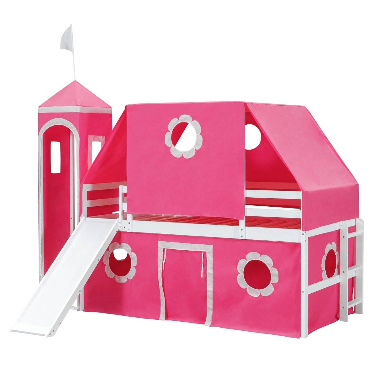 Twin Loft Bed With Slide Tower Pink Playhouse - Sleep Galleria