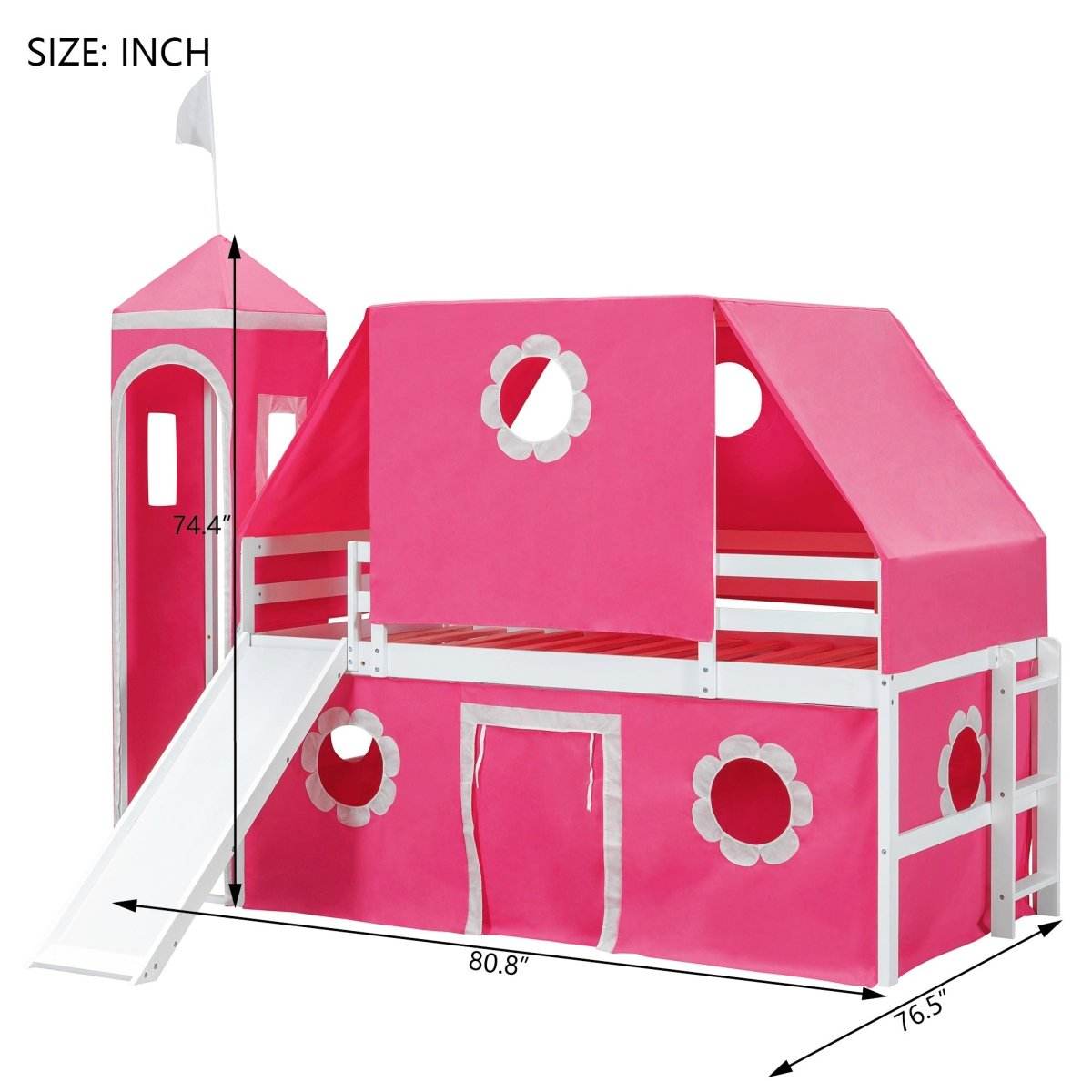 Twin Loft Bed With Slide Tower Pink Playhouse - Sleep Galleria