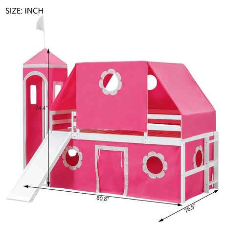 Twin Loft Bed With Slide Tower Pink Playhouse - Sleep Galleria