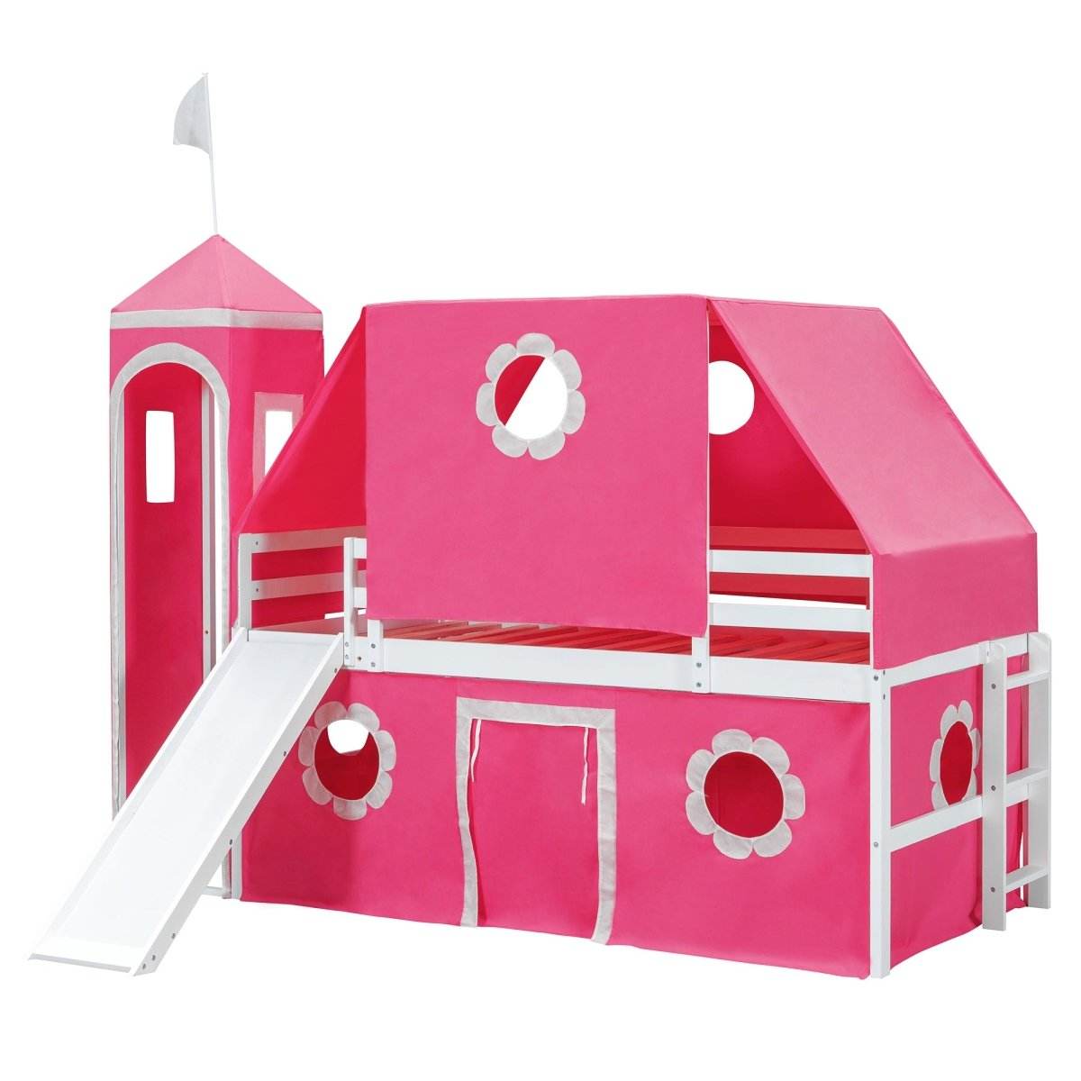 Twin Loft Bed With Slide Tower Pink Playhouse - Sleep Galleria