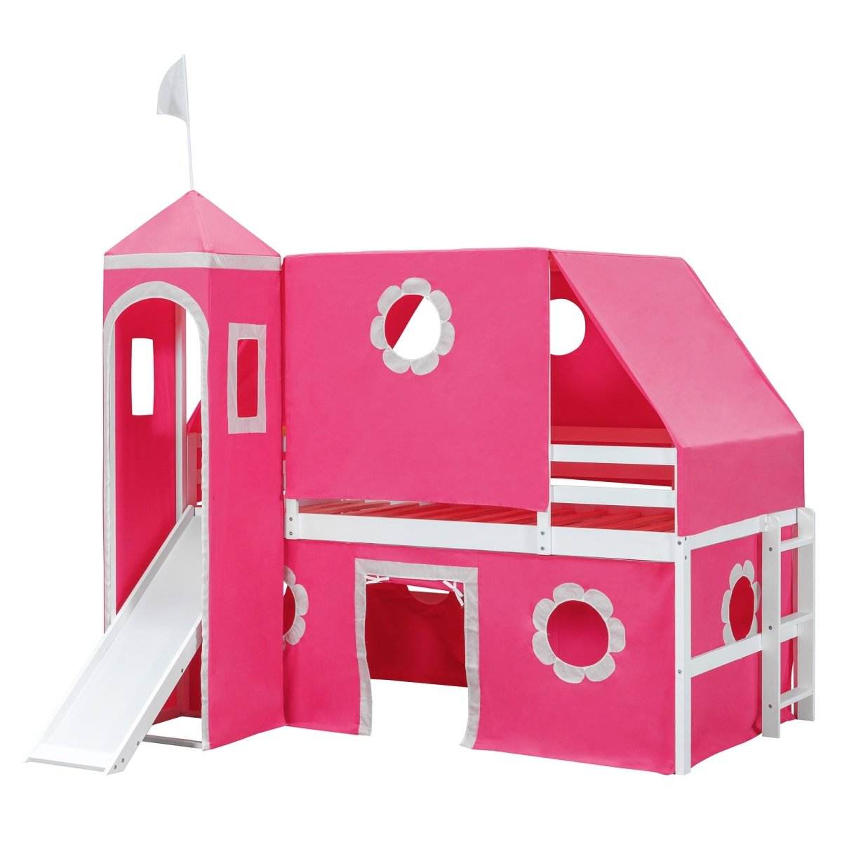 Twin Loft Bed With Slide Tower Pink Playhouse - Sleep Galleria