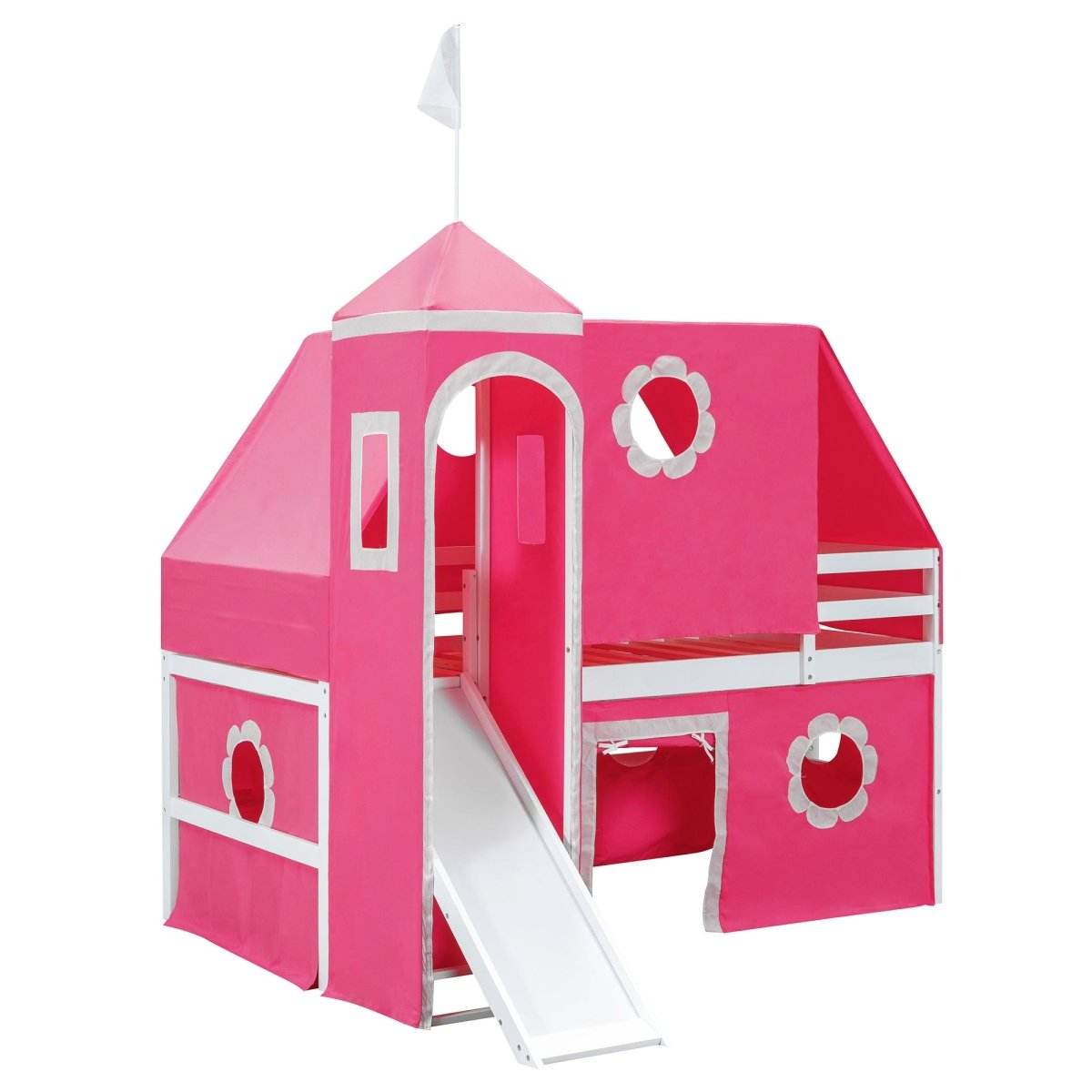 Twin Loft Bed With Slide Tower Pink Playhouse - Sleep Galleria