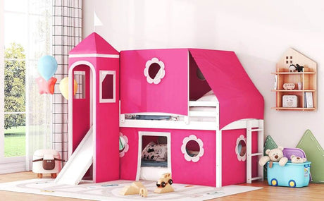 Twin Loft Bed With Slide Tower Pink Playhouse - Sleep Galleria