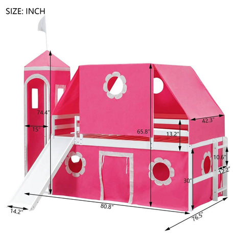 Twin Loft Bed With Slide Tower Pink Playhouse - Sleep Galleria
