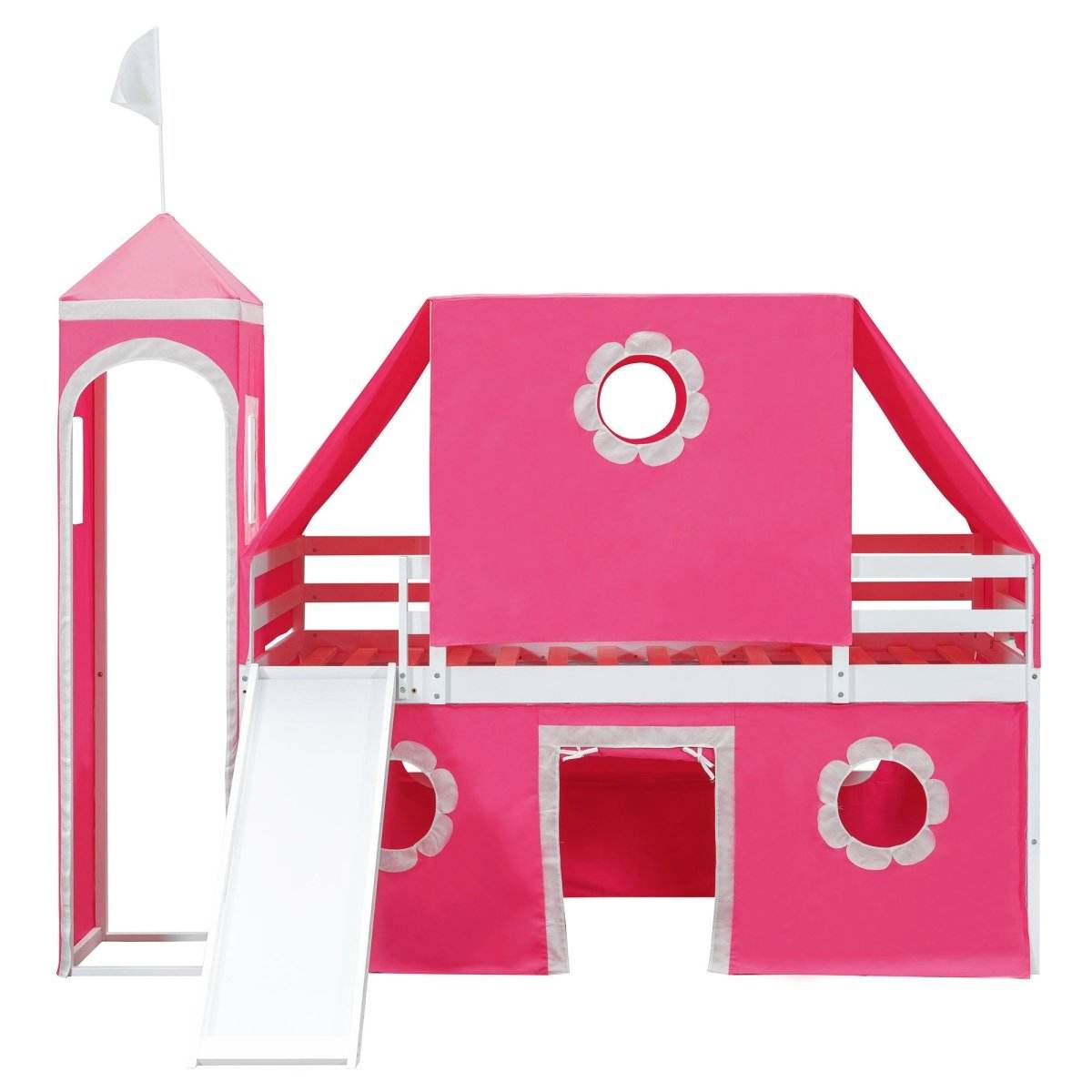 Twin Loft Bed With Slide Tower Pink Playhouse - Sleep Galleria