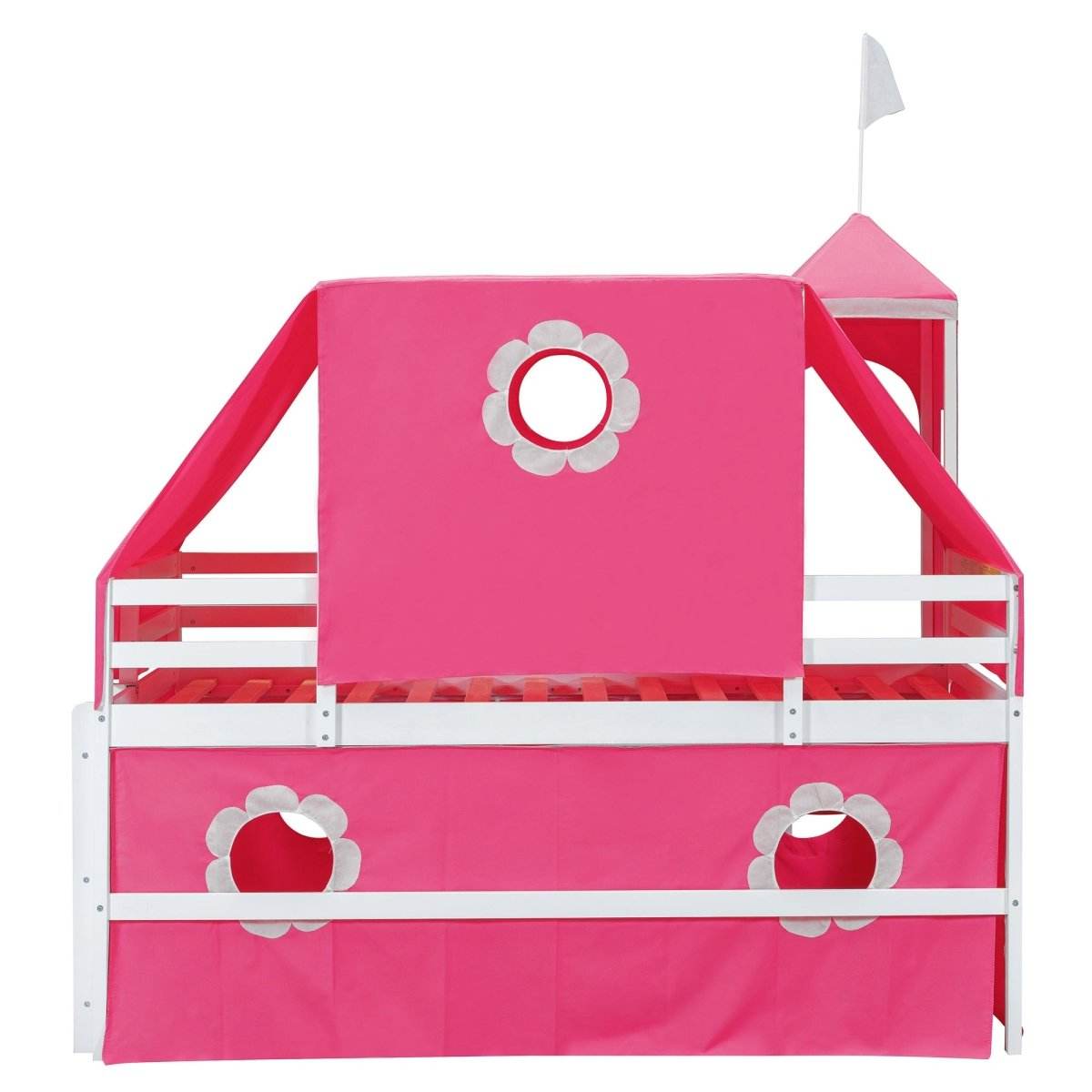 Twin Loft Bed With Slide Tower Pink Playhouse - Sleep Galleria