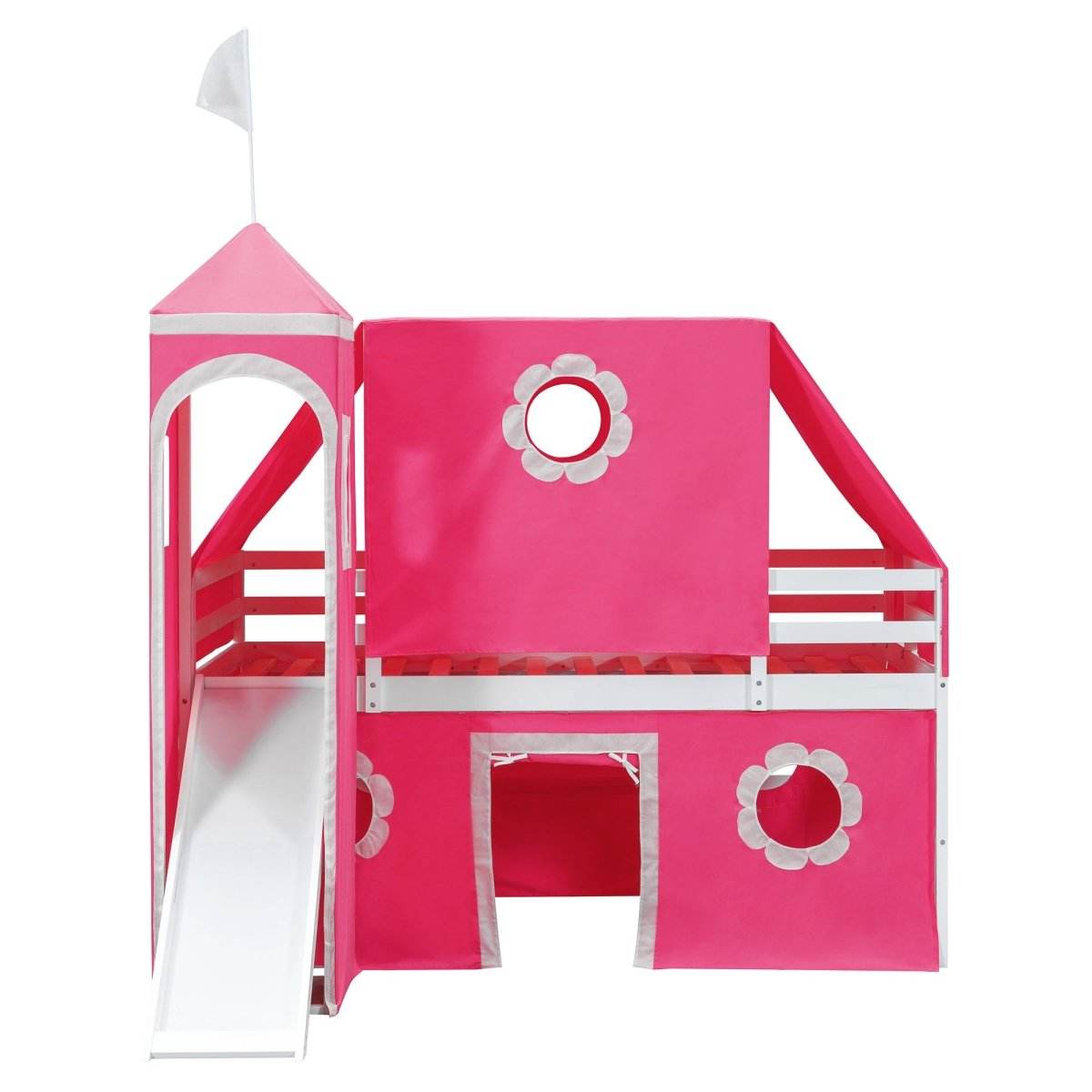 Twin Loft Bed With Slide Tower Pink Playhouse - Sleep Galleria