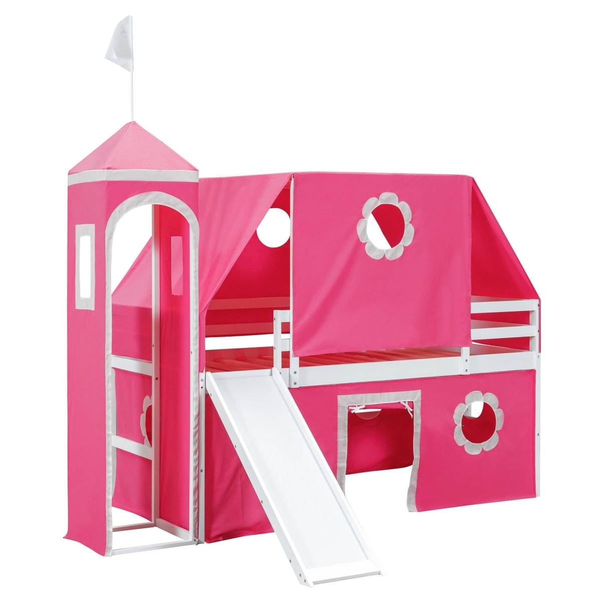 Twin Loft Bed With Slide Tower Pink Playhouse - Sleep Galleria