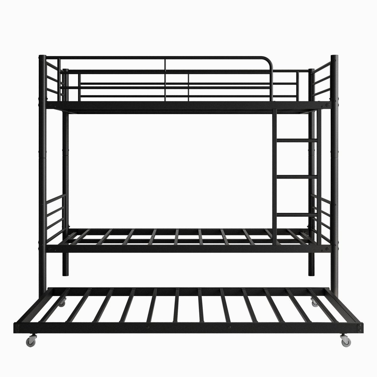 Twin Metal Bunk Bed With Trundle Ladder And Guardrail - Zenvia - Omega Lifestyles