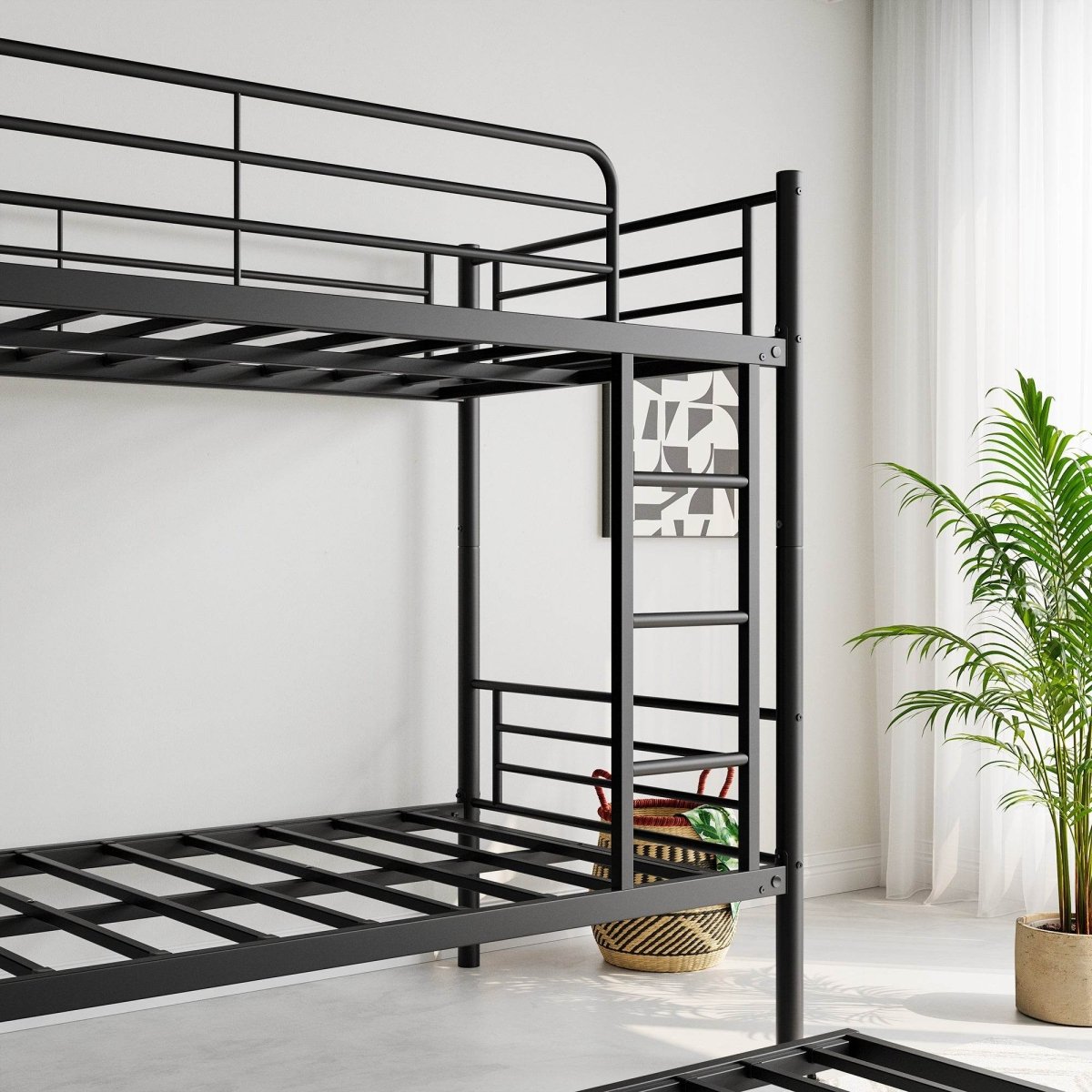Twin Metal Bunk Bed With Trundle Ladder And Guardrail - Zenvia - Omega Lifestyles