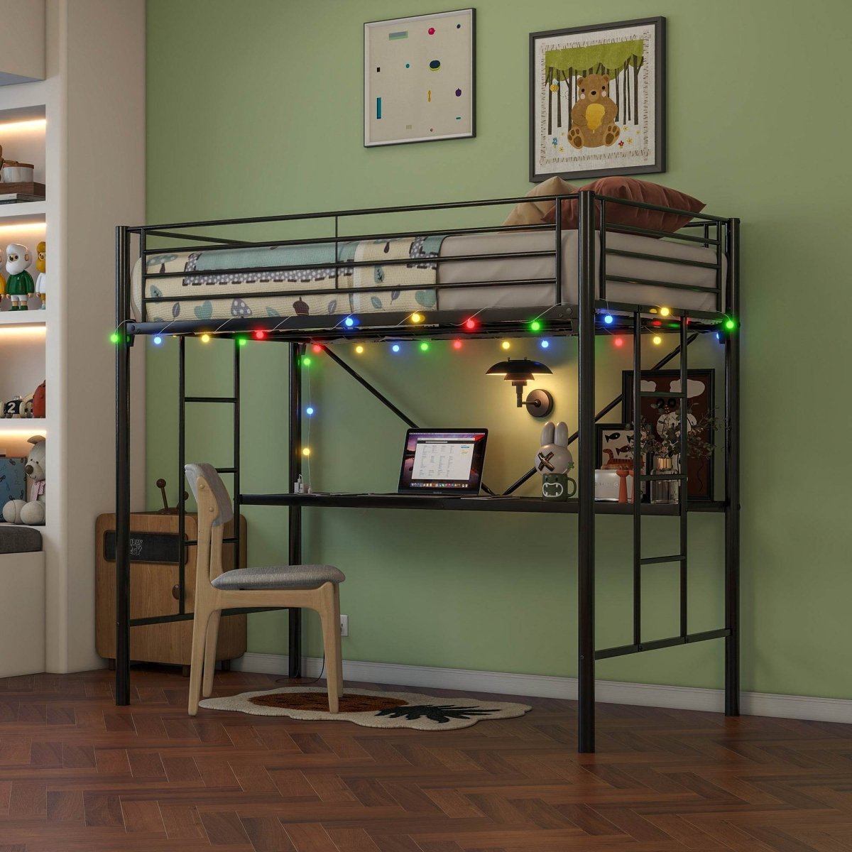 Twin Metal Loft Bed Frame With Desk And Power Outlet - Zenvia - Omega Lifestyles