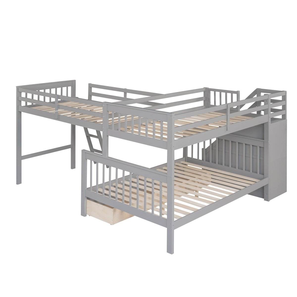 Twin Over Full L-Shaped Solid Wood Bunk Bed - Sleep Galleria