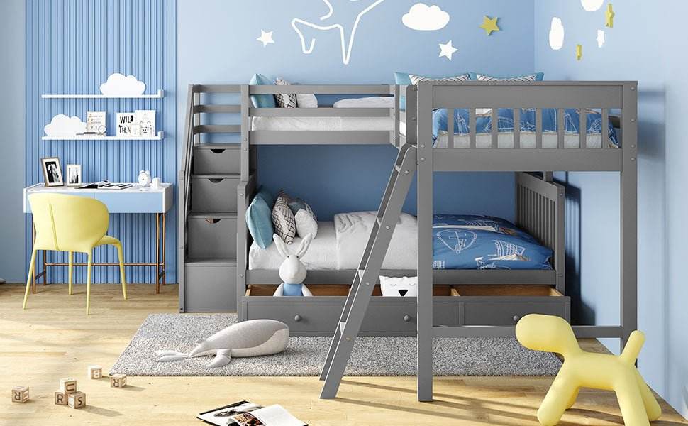 Twin Over Full L-Shaped Solid Wood Bunk Bed - Sleep Galleria