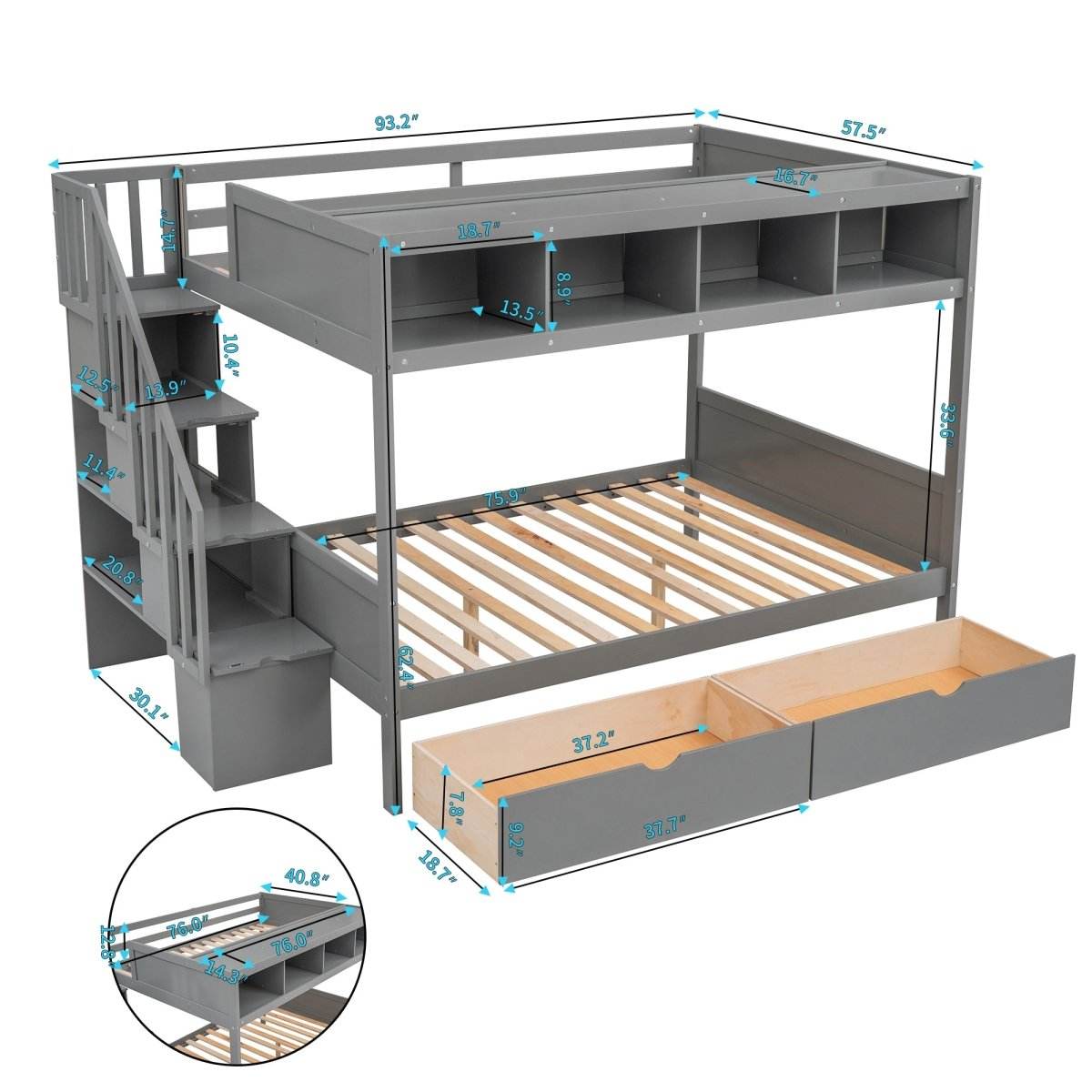 Twin Over Full Storage Staircase Bunk Bed - Sleep Galleria