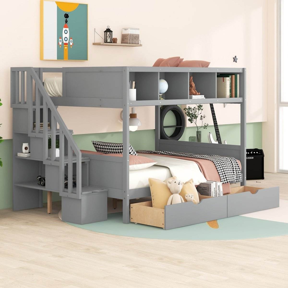 Twin Over Full Storage Staircase Bunk Bed - Sleep Galleria