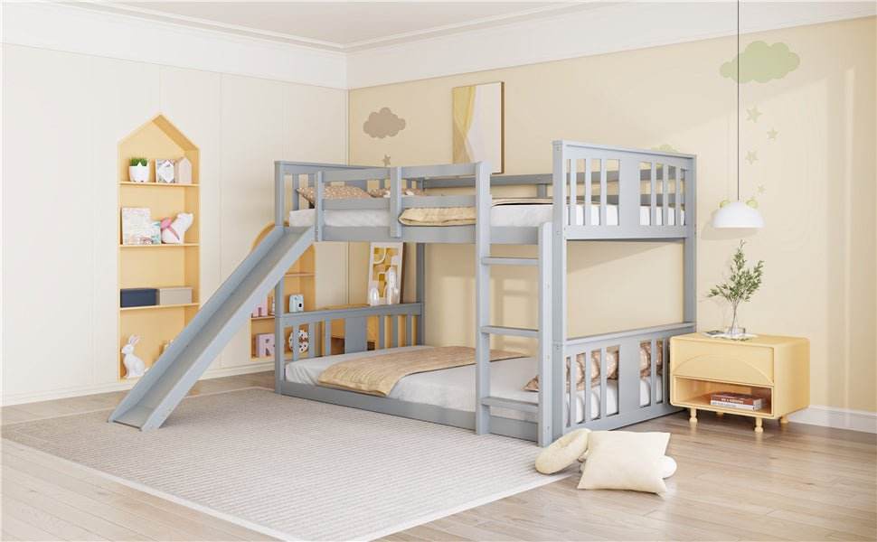 Twin Over Twin Pine Wood Bunk Bed With Slide Ladder - Sleep Galleria