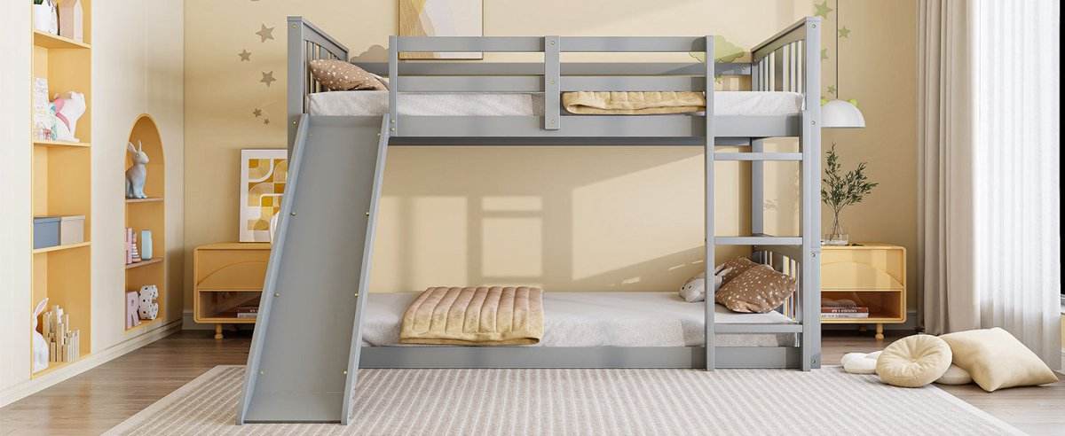 Twin Over Twin Pine Wood Bunk Bed With Slide Ladder - Sleep Galleria