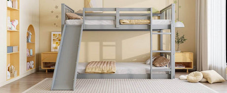 Twin Over Twin Pine Wood Bunk Bed With Slide Ladder - Sleep Galleria