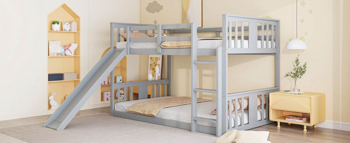 Twin Over Twin Pine Wood Bunk Bed With Slide Ladder - Sleep Galleria