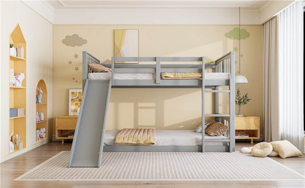 Twin Over Twin Pine Wood Bunk Bed With Slide Ladder - Sleep Galleria
