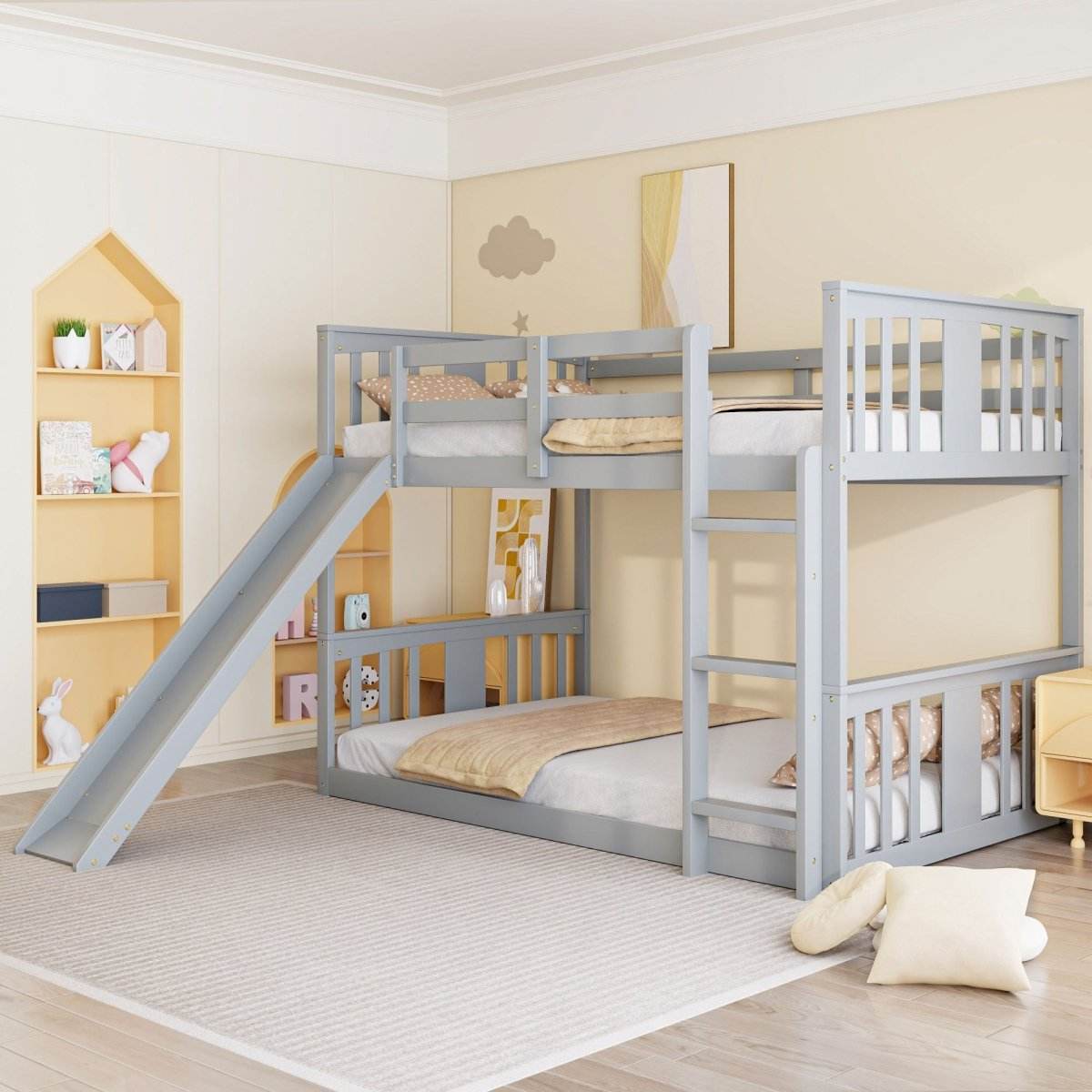 Twin Over Twin Pine Wood Bunk Bed With Slide Ladder - Sleep Galleria