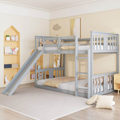 Twin Over Twin Pine Wood Bunk Bed With Slide Ladder - Sleep Galleria