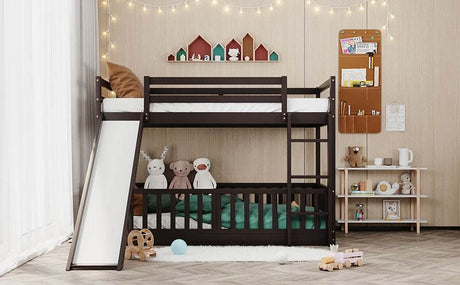 Twin Over Twin Solid Wood Bunk Bed With Slide Ladder - Sleep Galleria