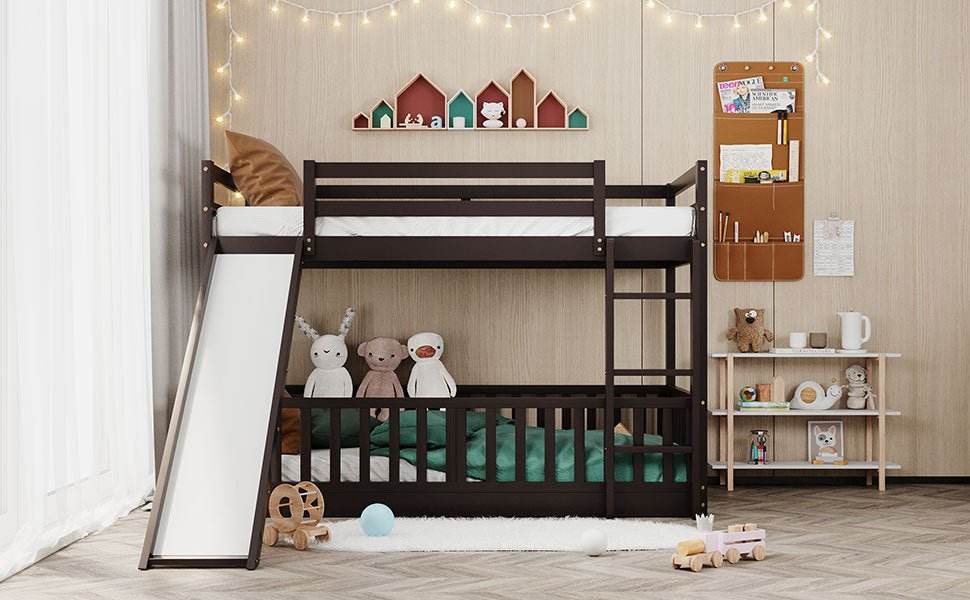 Twin Over Twin Solid Wood Bunk Bed With Slide Ladder - Sleep Galleria