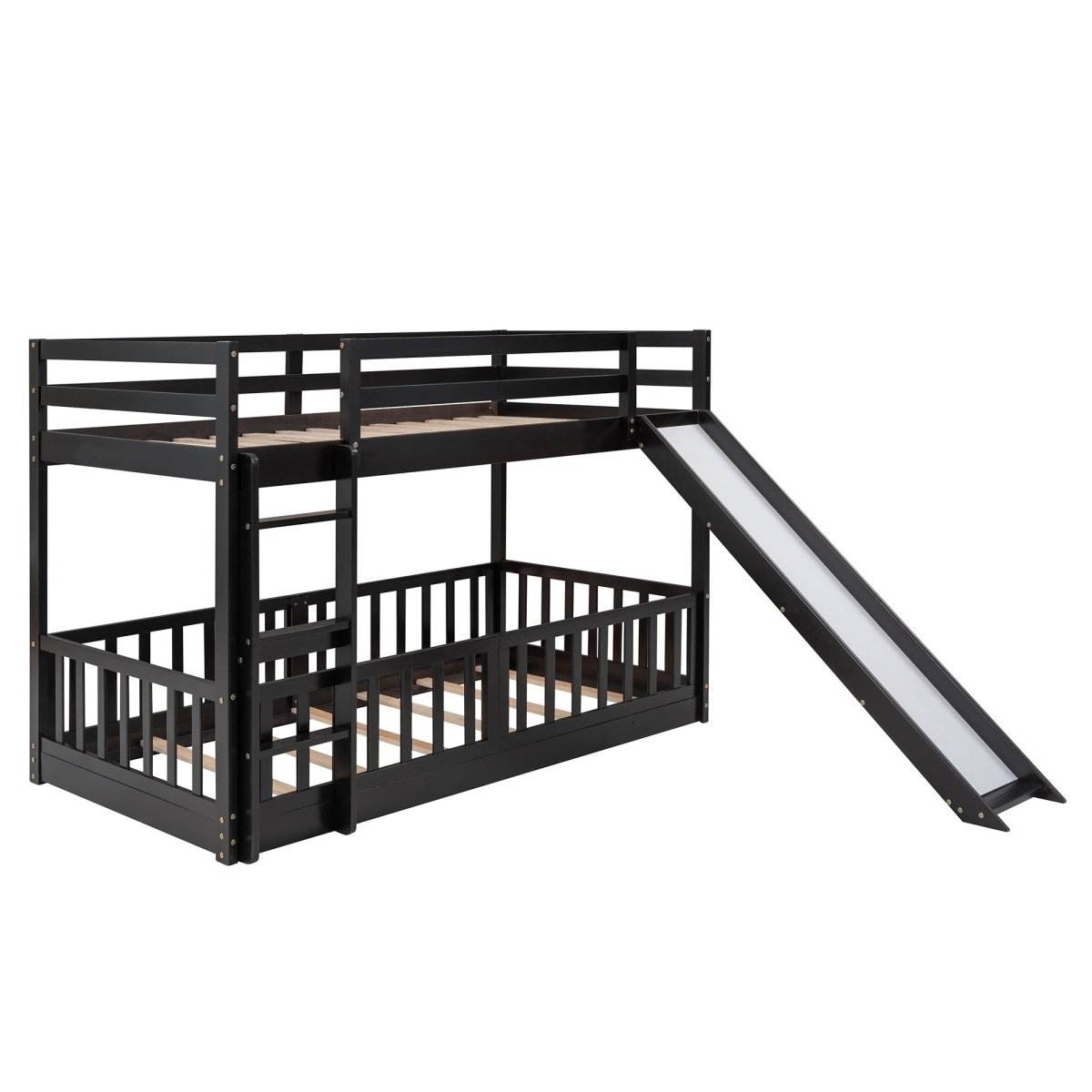 Twin Over Twin Solid Wood Bunk Bed With Slide Ladder - Sleep Galleria
