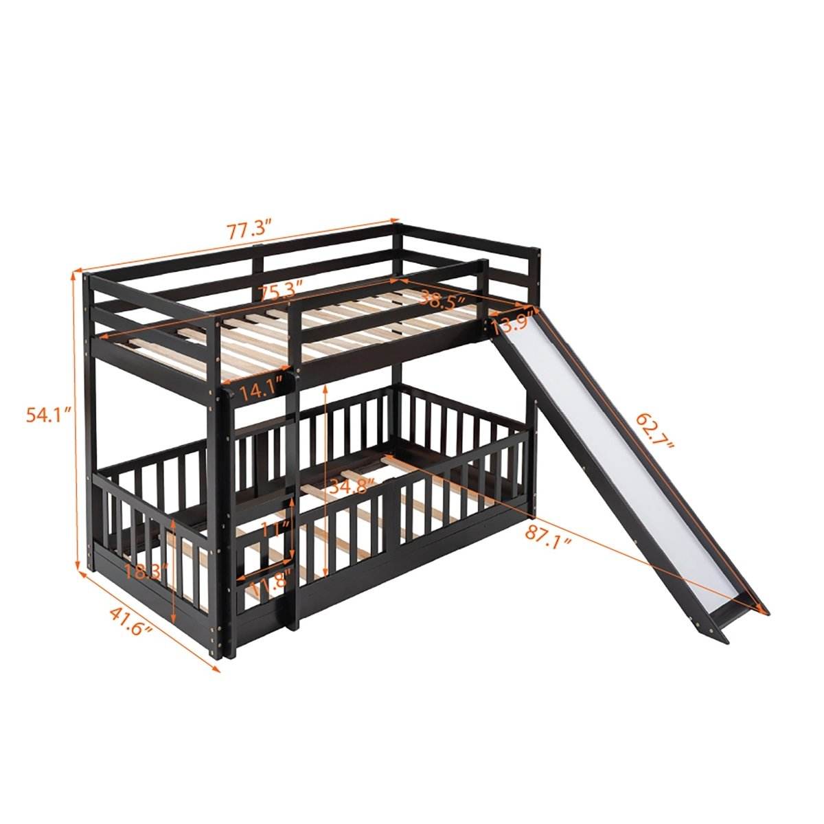 Twin Over Twin Solid Wood Bunk Bed With Slide Ladder - Sleep Galleria