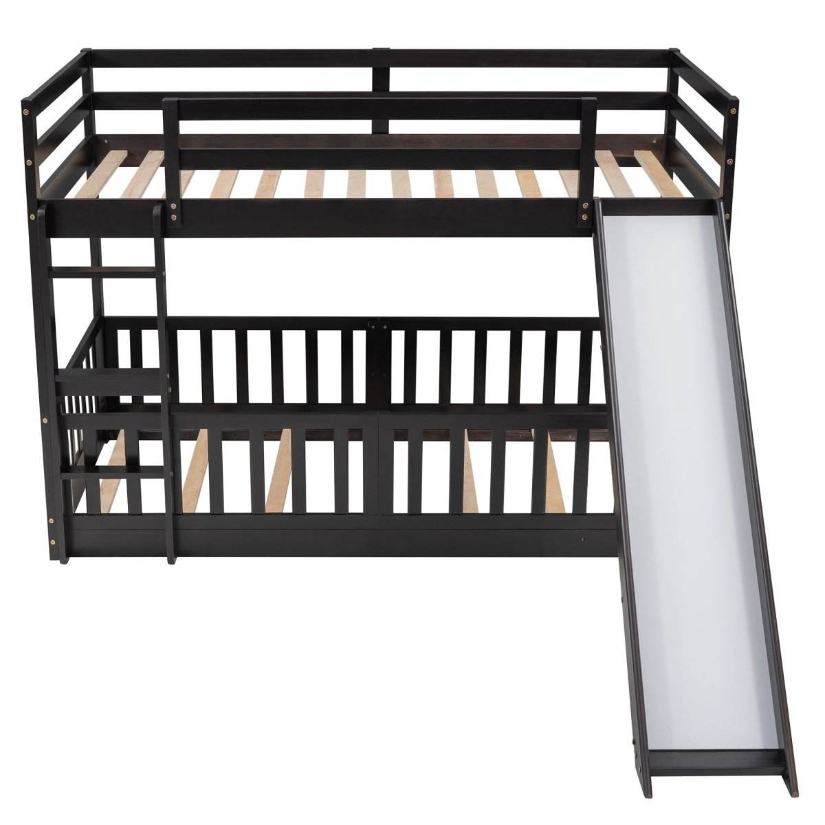 Twin Over Twin Solid Wood Bunk Bed With Slide Ladder - Sleep Galleria
