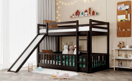 Twin Over Twin Solid Wood Bunk Bed With Slide Ladder - Sleep Galleria