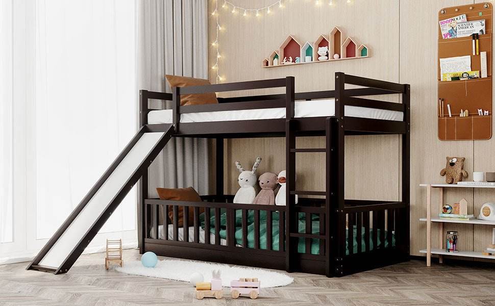 Twin Over Twin Solid Wood Bunk Bed With Slide Ladder - Sleep Galleria