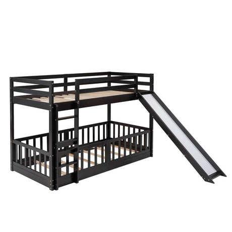 Twin Over Twin Solid Wood Bunk Bed With Slide Ladder - Sleep Galleria