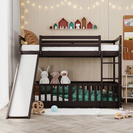 Twin Over Twin Solid Wood Bunk Bed With Slide Ladder - Sleep Galleria