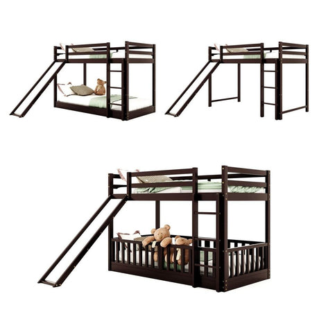 Twin Over Twin Solid Wood Bunk Bed With Slide Ladder - Sleep Galleria