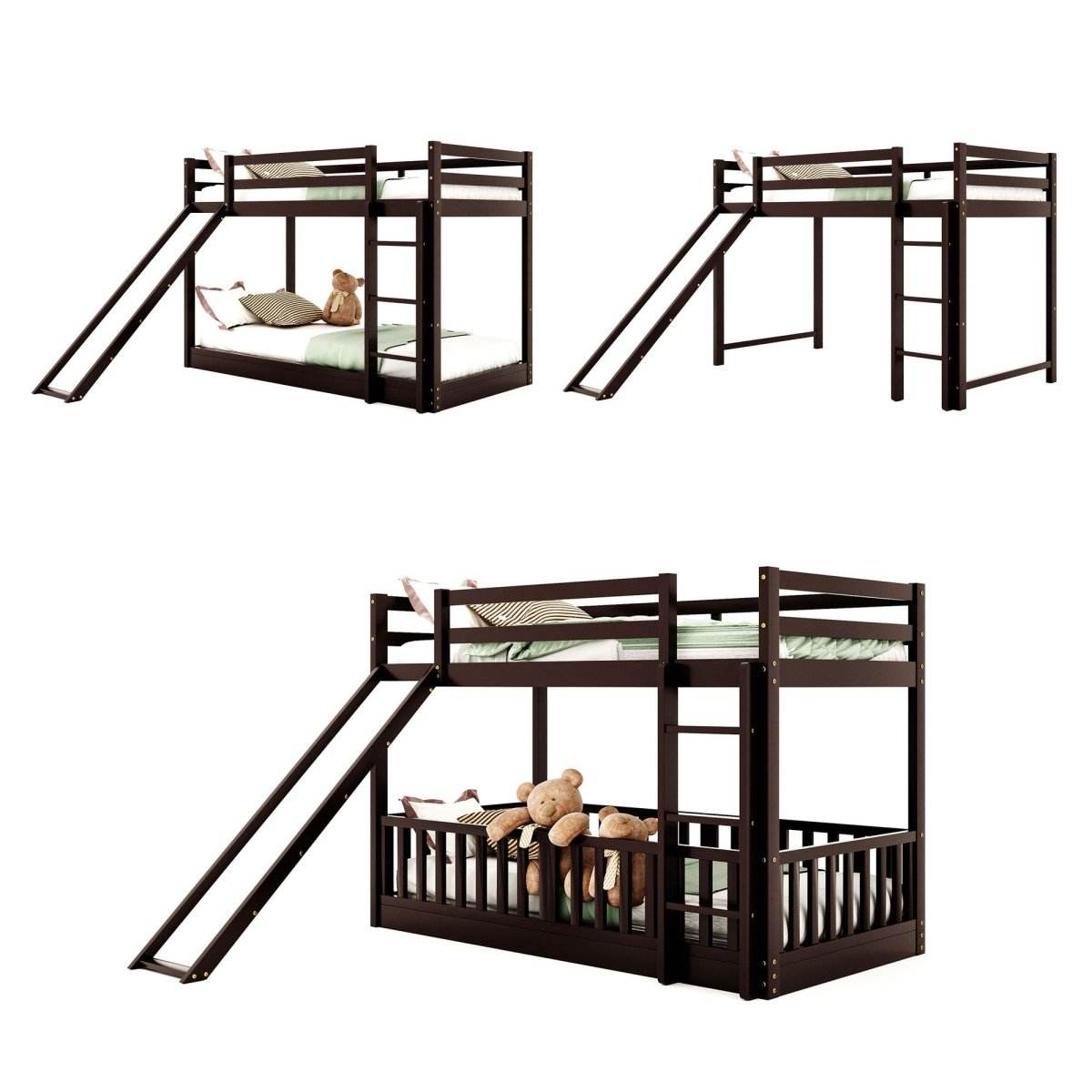 Twin Over Twin Solid Wood Bunk Bed With Slide Ladder - Sleep Galleria