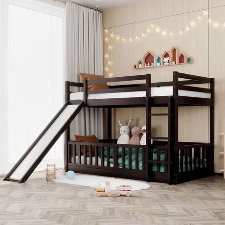 Twin Over Twin Solid Wood Bunk Bed With Slide Ladder - Sleep Galleria