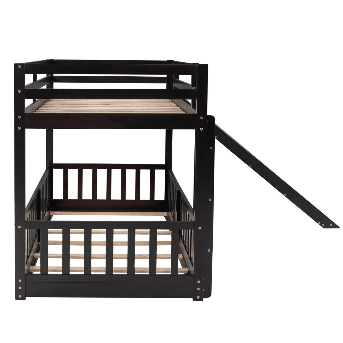 Twin Over Twin Solid Wood Bunk Bed With Slide Ladder - Sleep Galleria